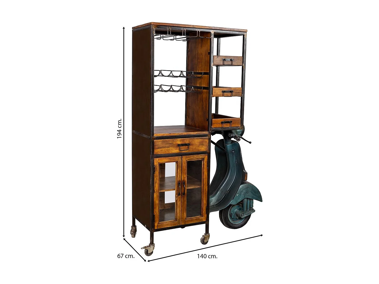 Moto étagère et porte-bouteilles marron 140x67x194