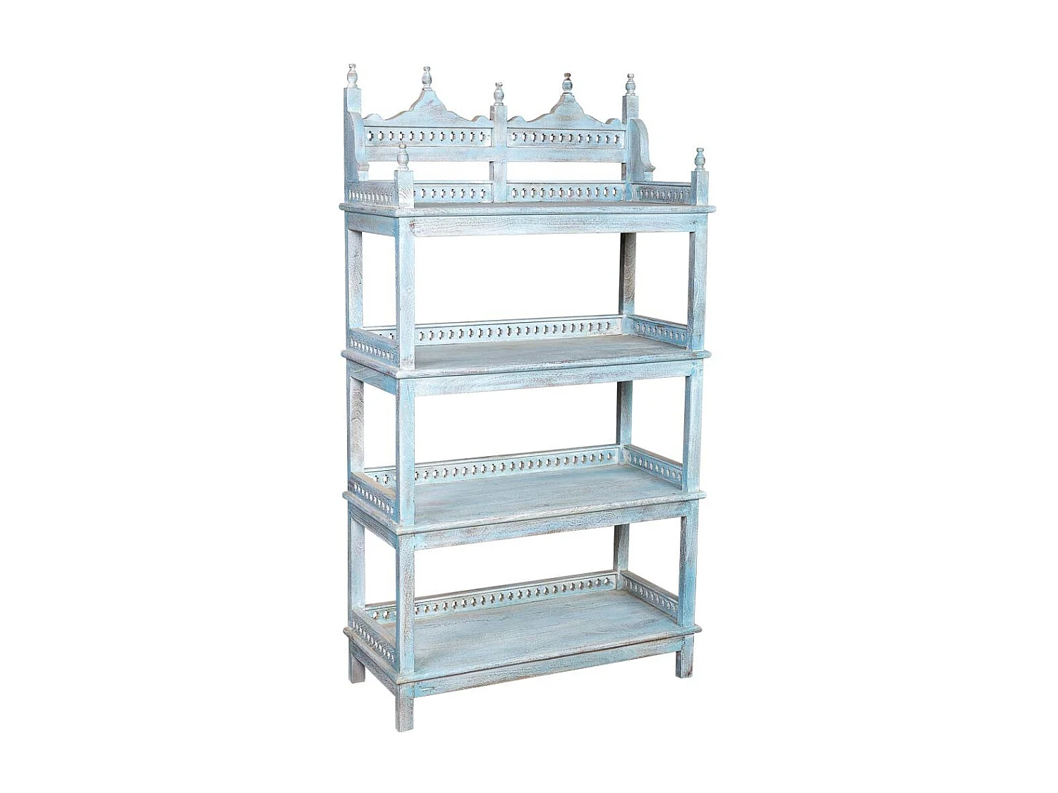 Estante de madeira esculpida azul 90x40x166