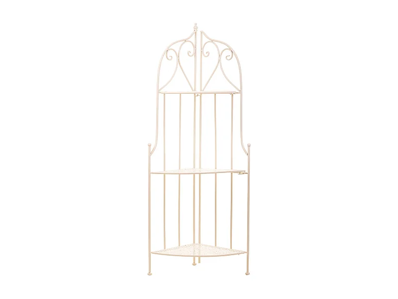 Eckschrank mit 3 Regalen aus weißem Schmiedeeisen, 30 x 30 x 120 cm