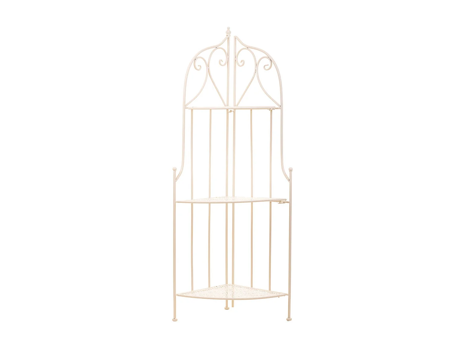 Móvel de canto com 3 prateleiras em ferro forjado branco, 30x30x120h