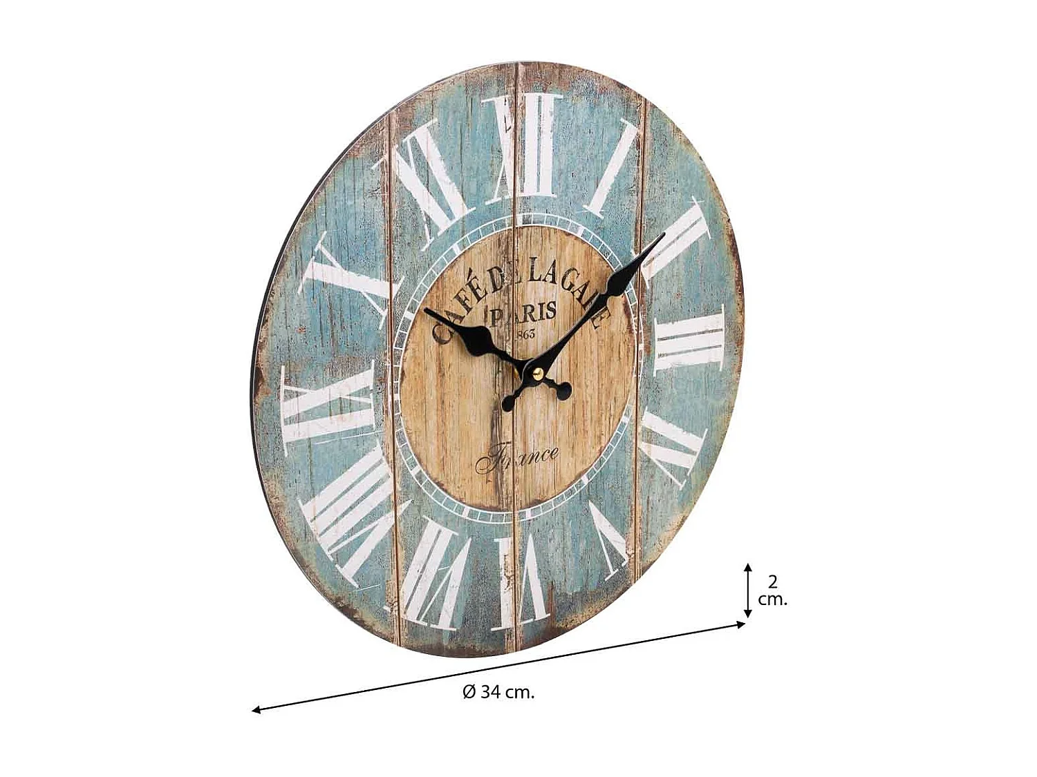 Horloge en bois bleu 60x60x2cm