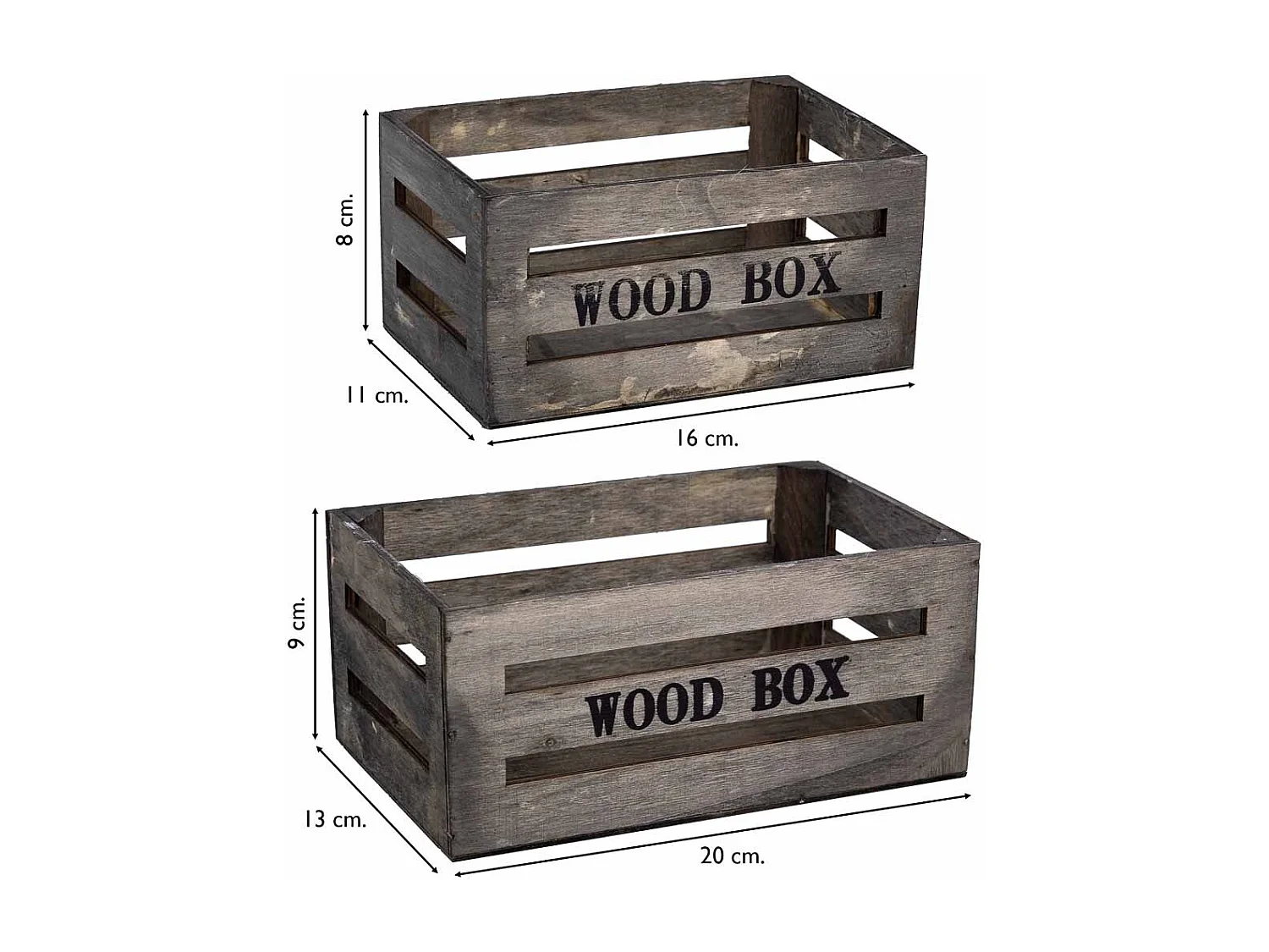 Lot de 2 tiroirs en bois gris 20x13x09-16x11x08h cm
