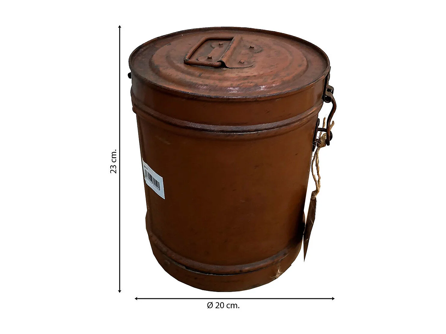 Braune Metalltrommel 20x20x23h cm