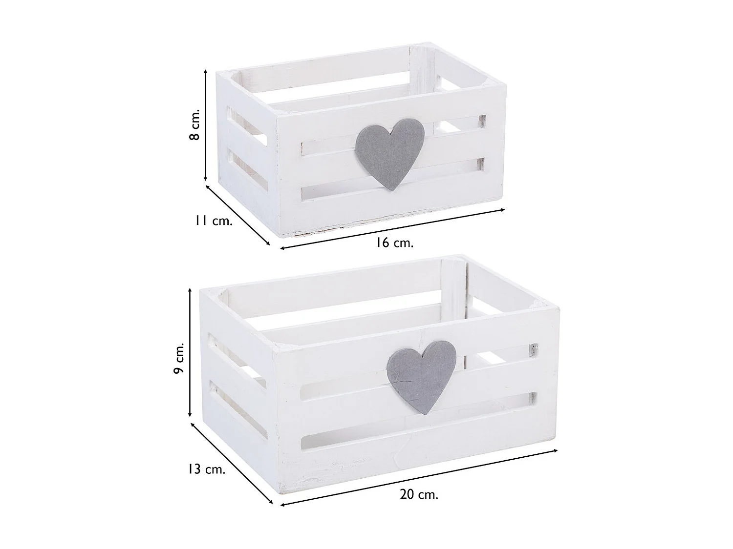 Cajones de madera set   2 piezas blanco 20x13x09, 16x11x08cm
