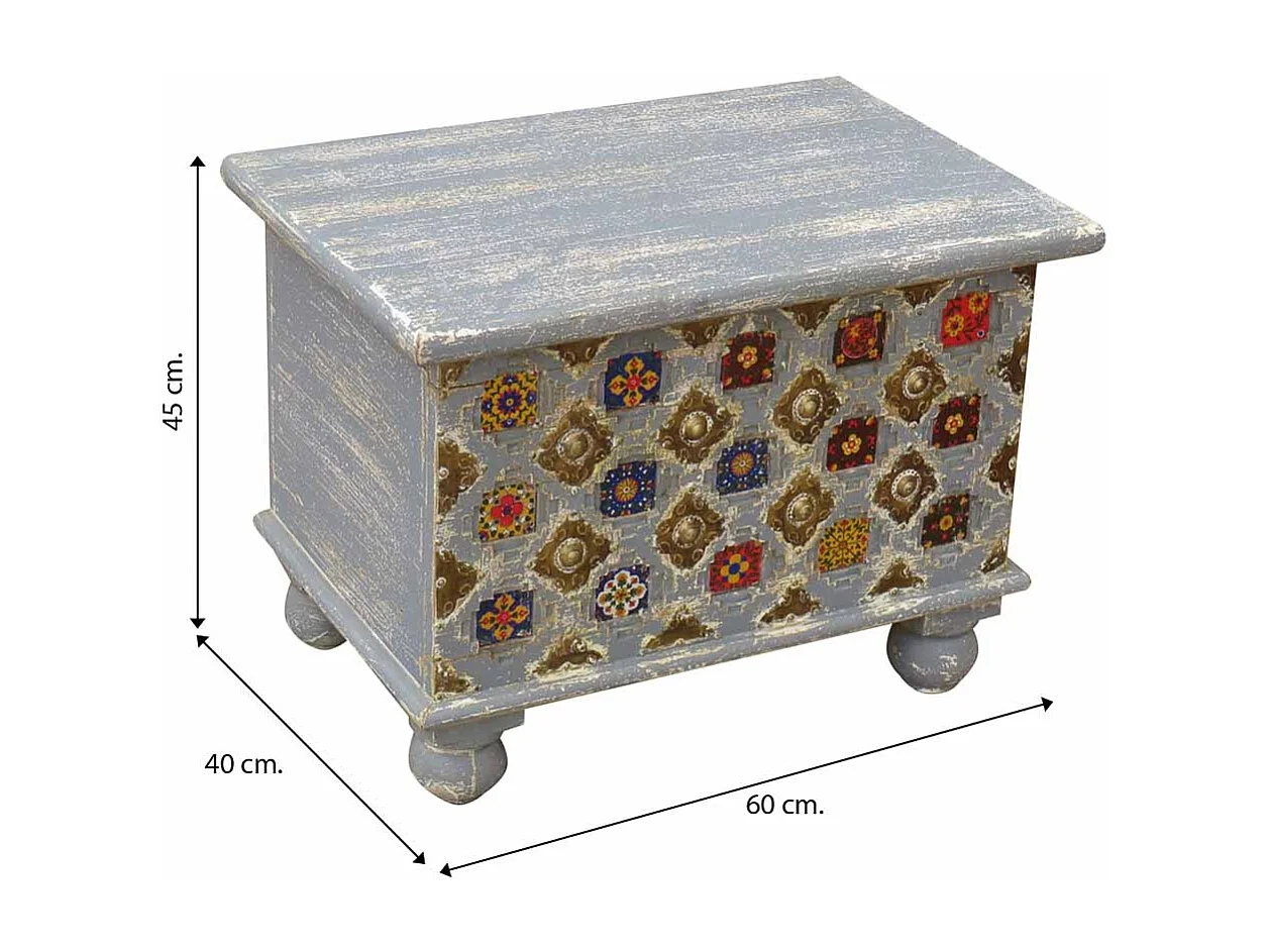 Baú de madeira azul 60x40x45h cm