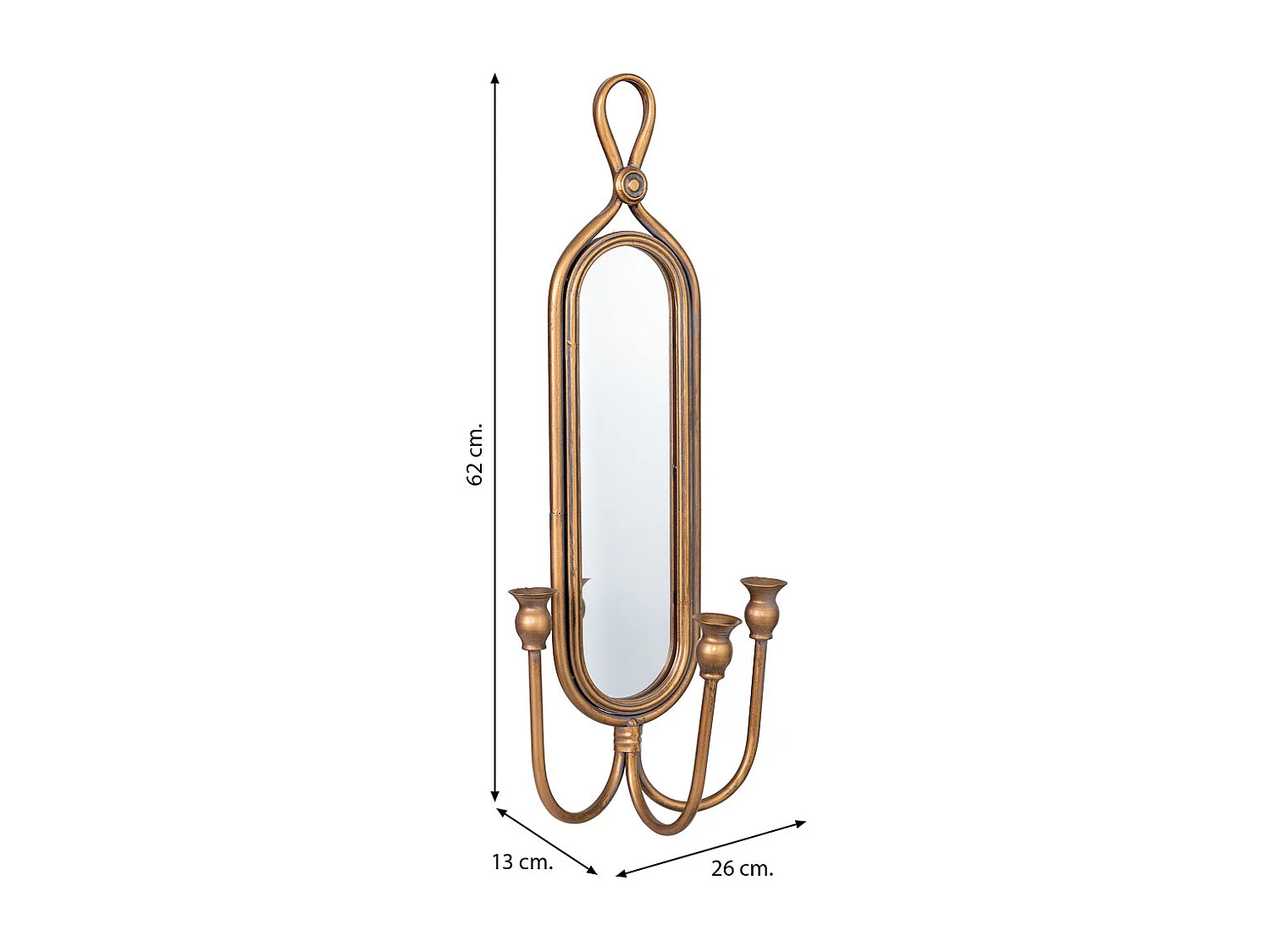 Candelabro de pared de metal envejecido dorado 26x13x62h cm