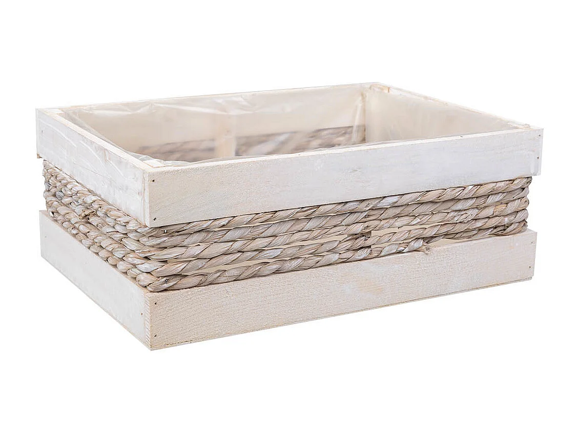 Cesto de madera y cuerda blanco 35x25x12/31