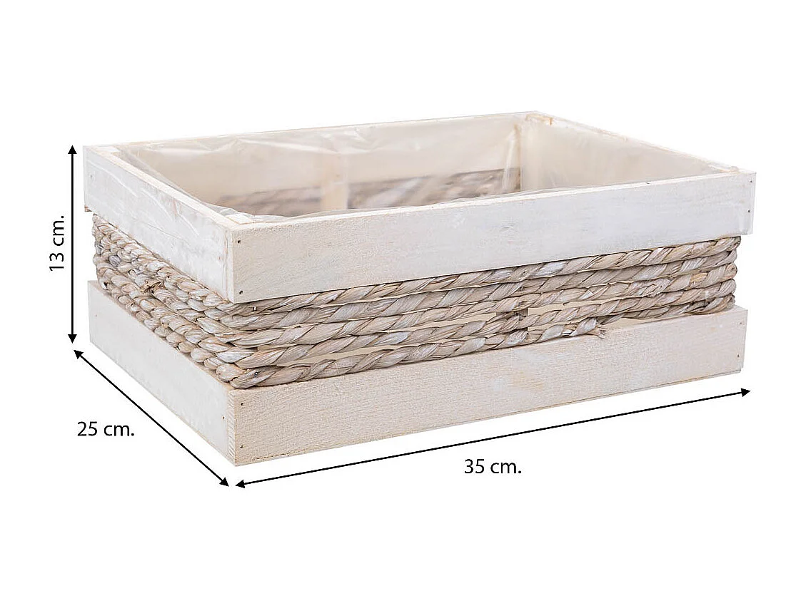 Cesto de madera y cuerda blanco 35x25x12/31