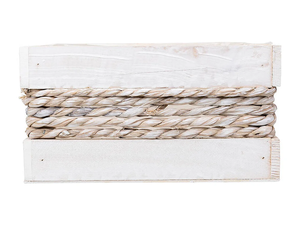 Cesto de madera y cuerda blanco 35x25x12/31