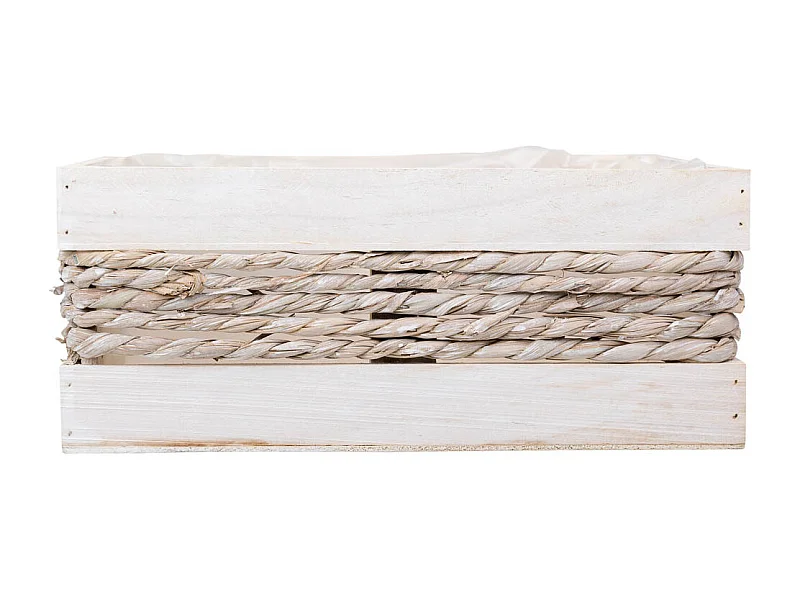 Cesto de madera y cuerda blanco 30x20x12/27