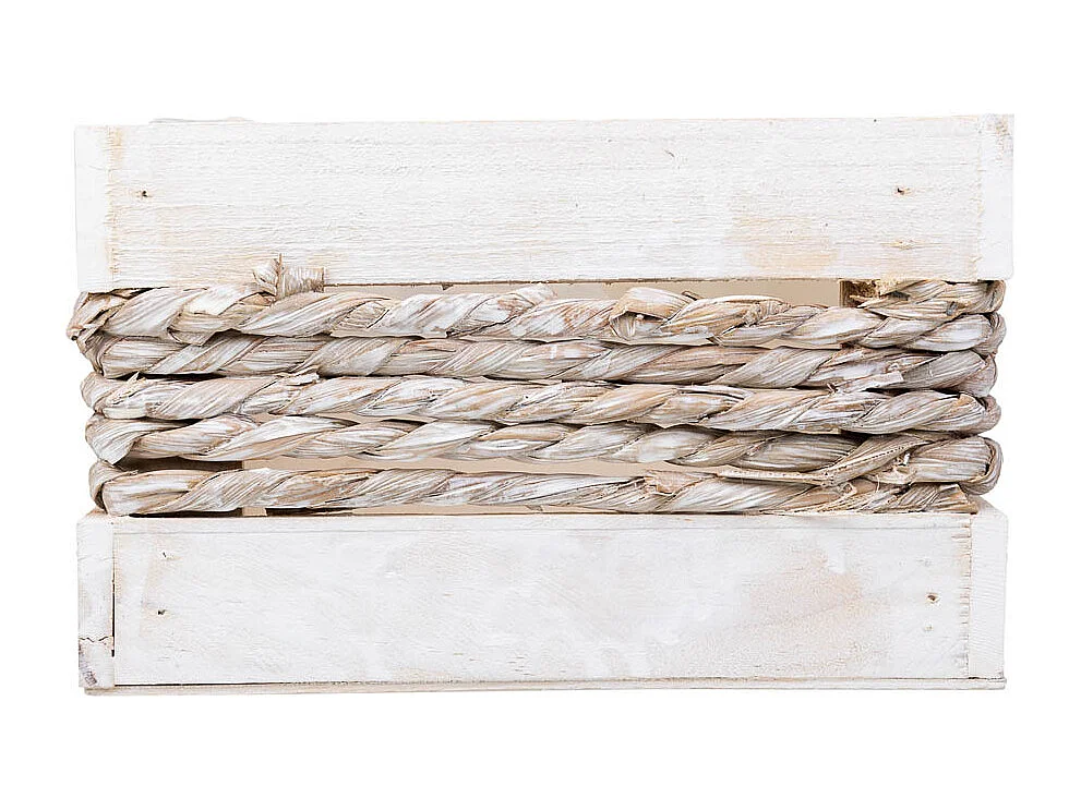 Cesto de madera y cuerda blanco 30x20x12/27