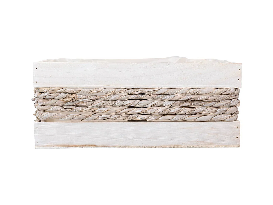 Korb aus weißem Holz und Seil, 30x20x12/27h cm