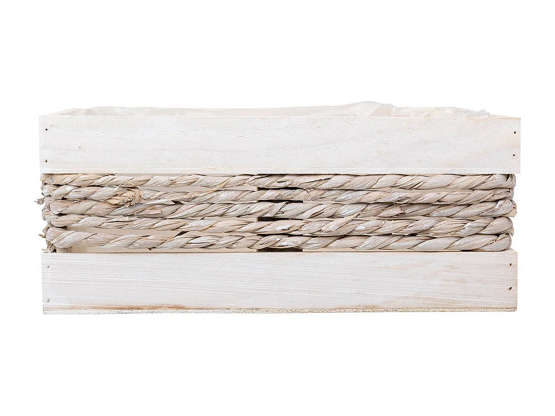Cesto de madera y cuerda blanco 30x20x12/27