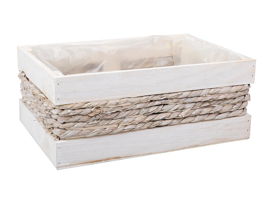 Cesto de madera y cuerda blanco 30x20x12/27