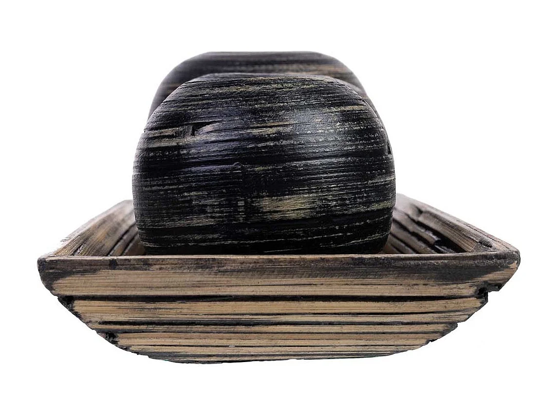 Conjunto de tabuleiro e 3 porta-velas em madeira de bambu preto 33x13x3h cm