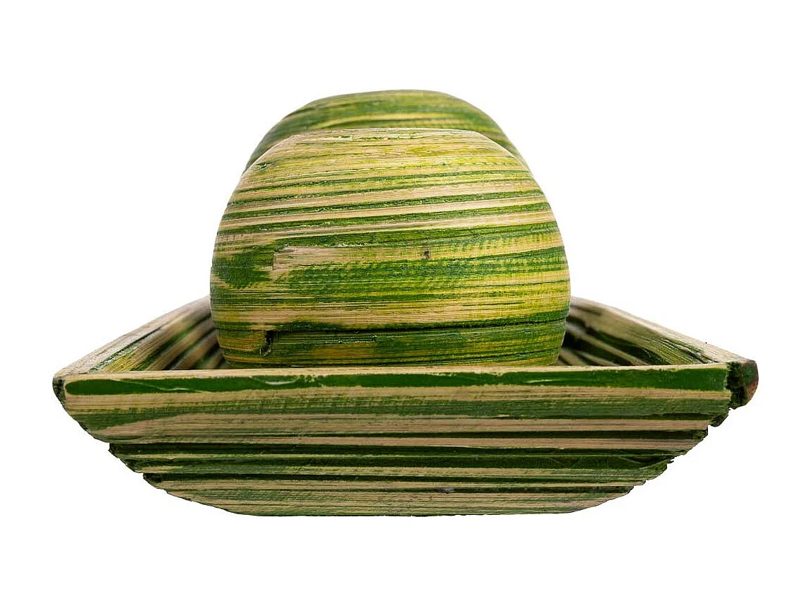 Conjunto de tabuleiro e 3 porta-velas em madeira de bambu verde 33x13x3h cm