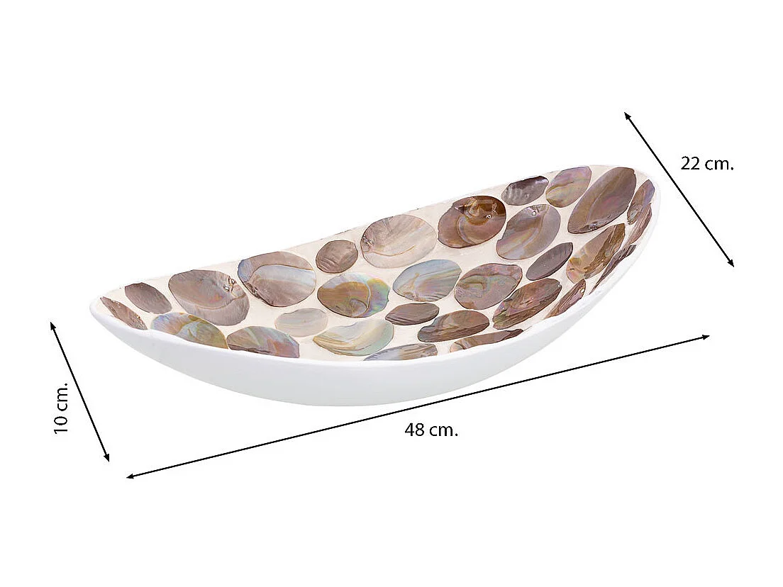 Centro de mesa em madrepérola castanha e madeira 48x22x10h cm