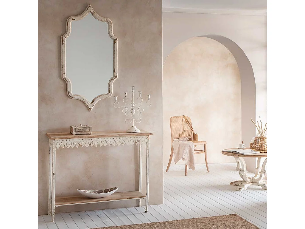 Centro de mesa de madera y madreperla marrón 48x22x10h cm