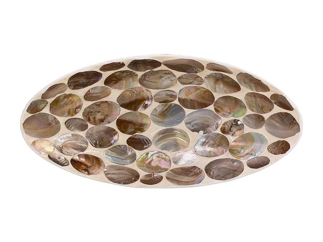 Centro de mesa de madera y madreperla marrón 48x22x10h cm