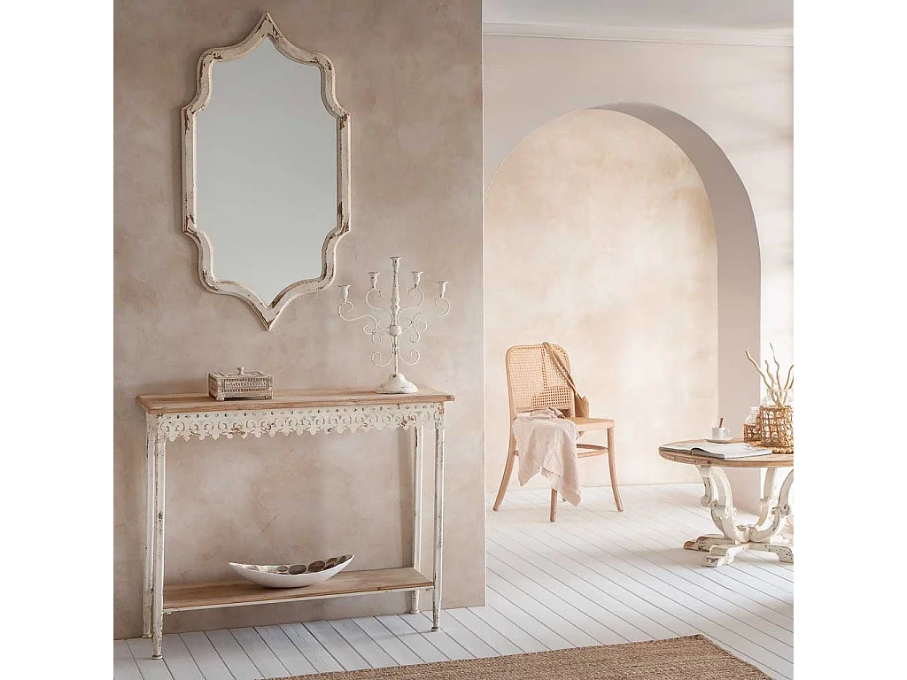 Centro tavola legno e madreperla marrone 48x22x10h cm