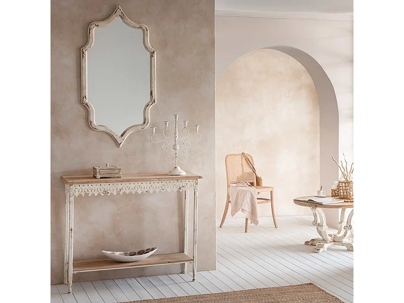 Centro de mesa em madrepérola castanha e madeira 48x22x10h cm