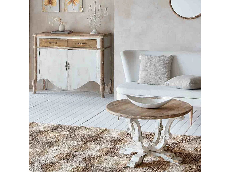 Centro de mesa de madera y madreperla blanco 48x22x10h cm