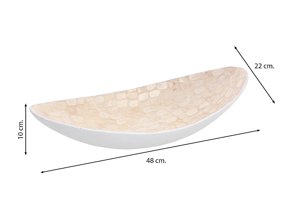 Centro de mesa em madrepérola branca e madeira 48x22x10h cm