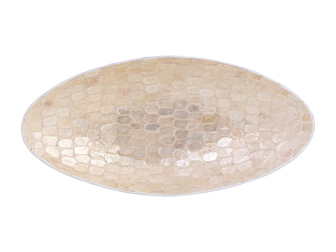 Centro de mesa de madera y madreperla blanco 48x22x10h cm