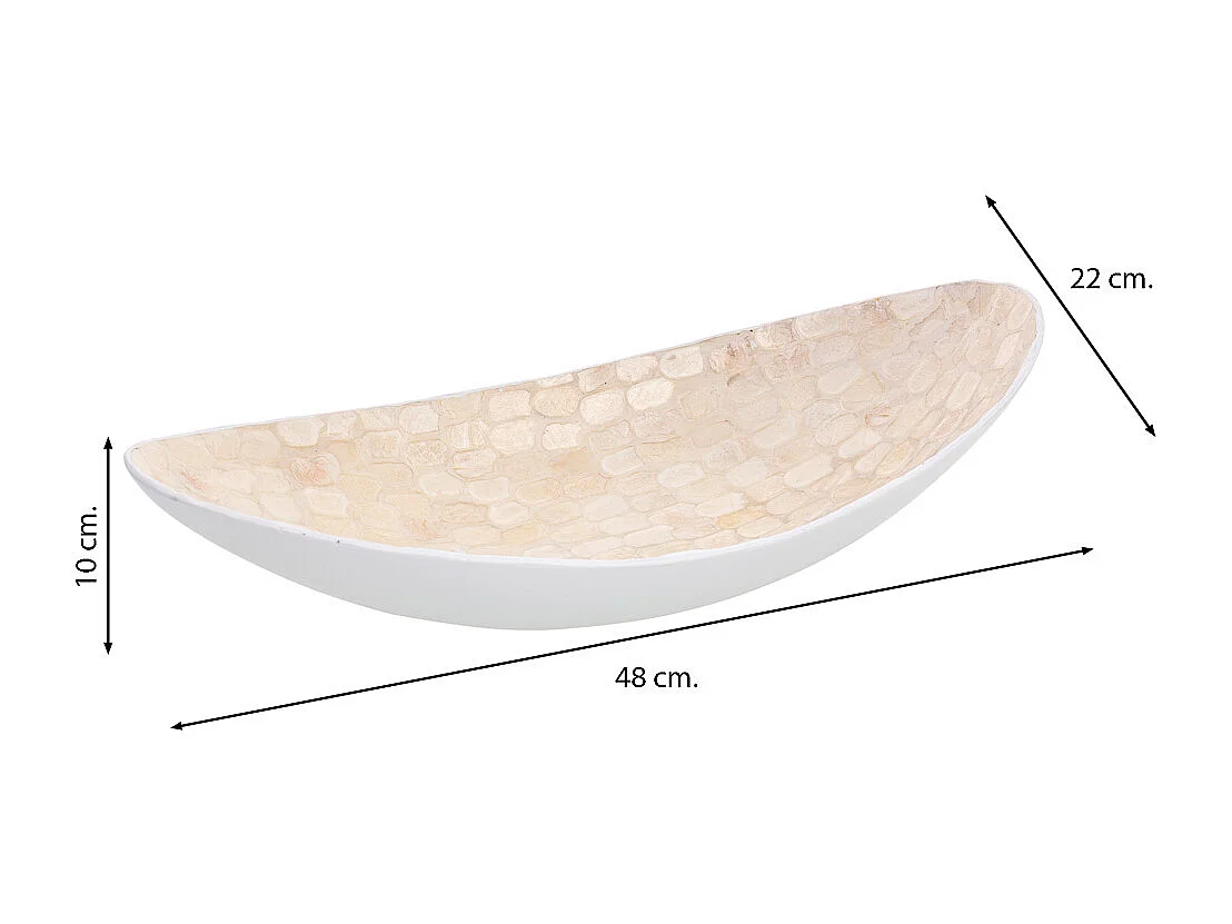 Centre de table en bois et nacre blanc 48x22x10h cm