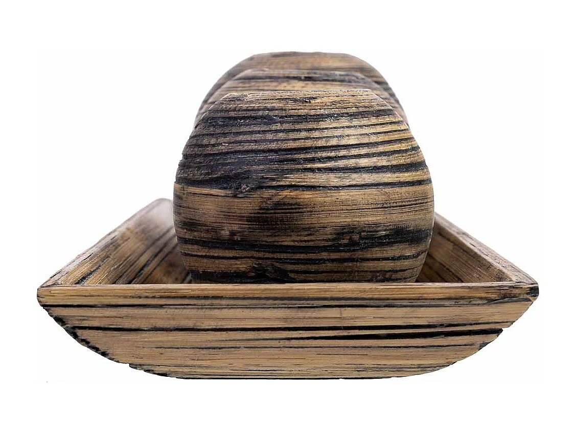 Conjunto de tabuleiro e 3 porta-velas em madeira de bambu castanho 33x13x3h cm