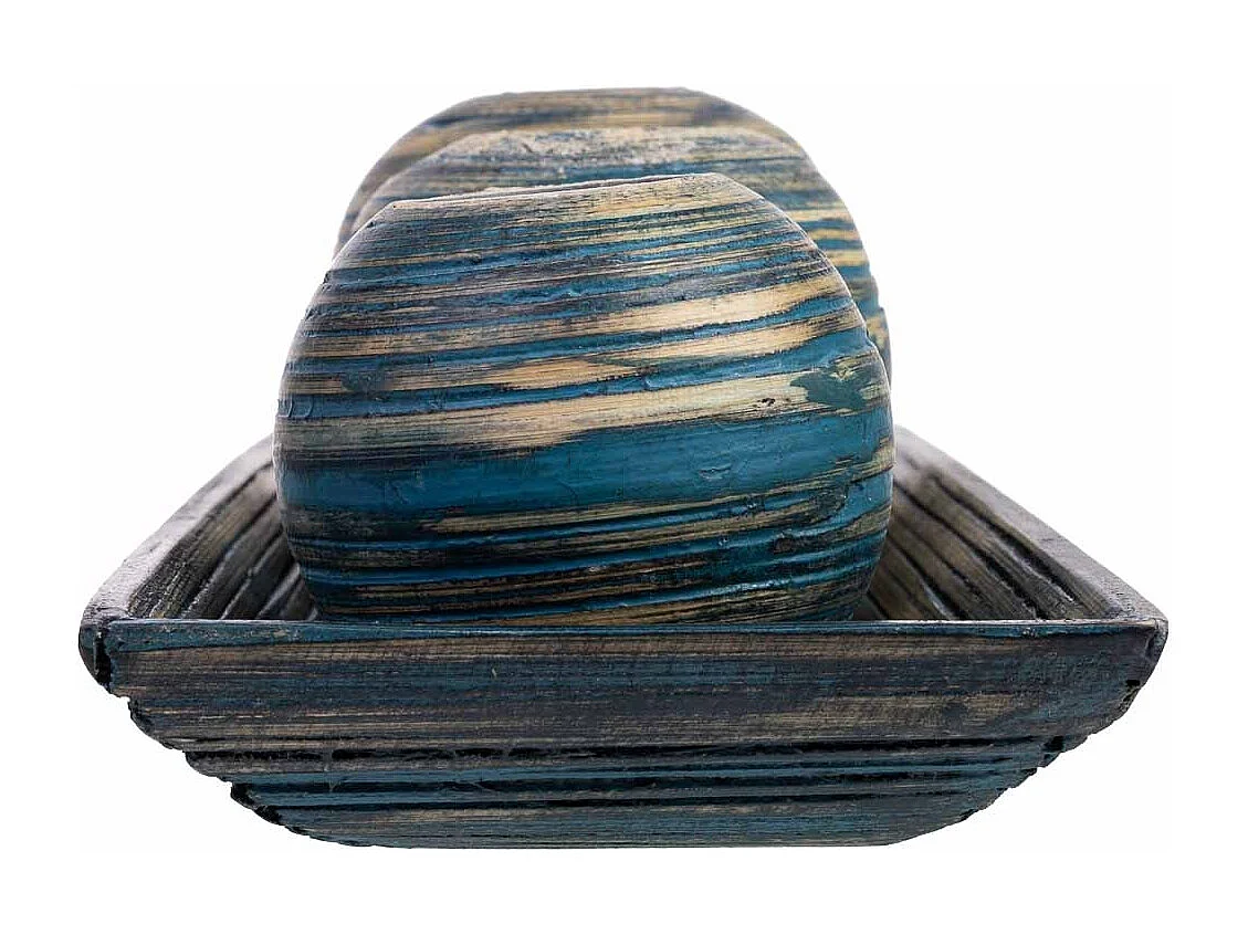 Conjunto de bandeja e 3 porta-velas em madeira de bambu azul 33x13x3h cm