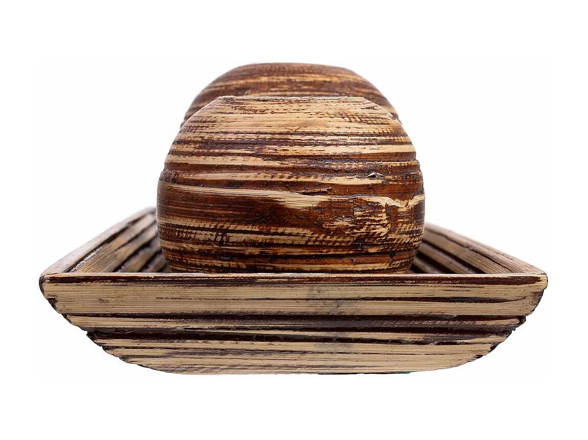 Ensemble plateau et 3 bougeoirs en bois de bambou marron 33x13x3h cm