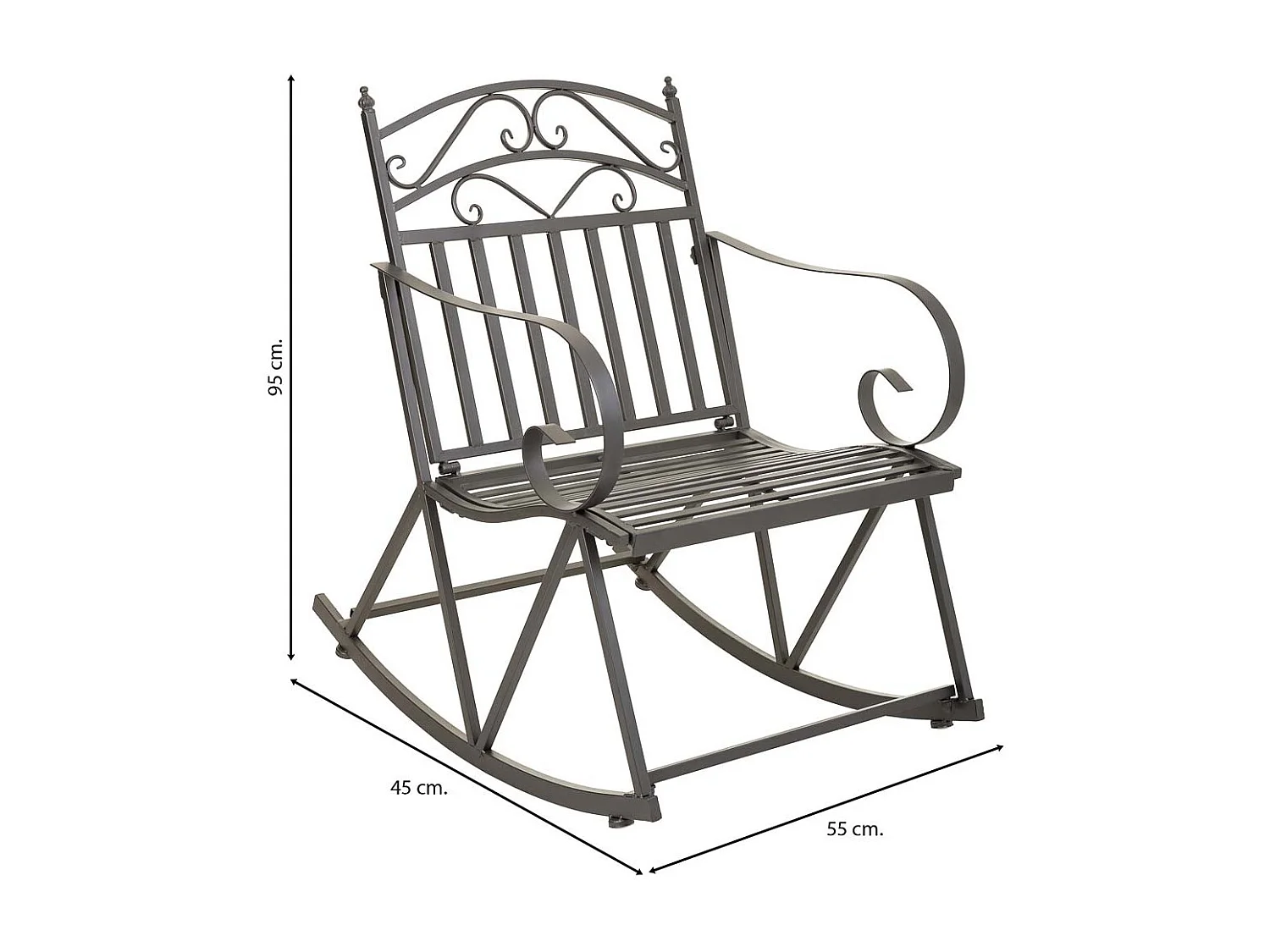 Grauer Schaukelstuhl aus Schmiedeeisen 55x45x91h cm