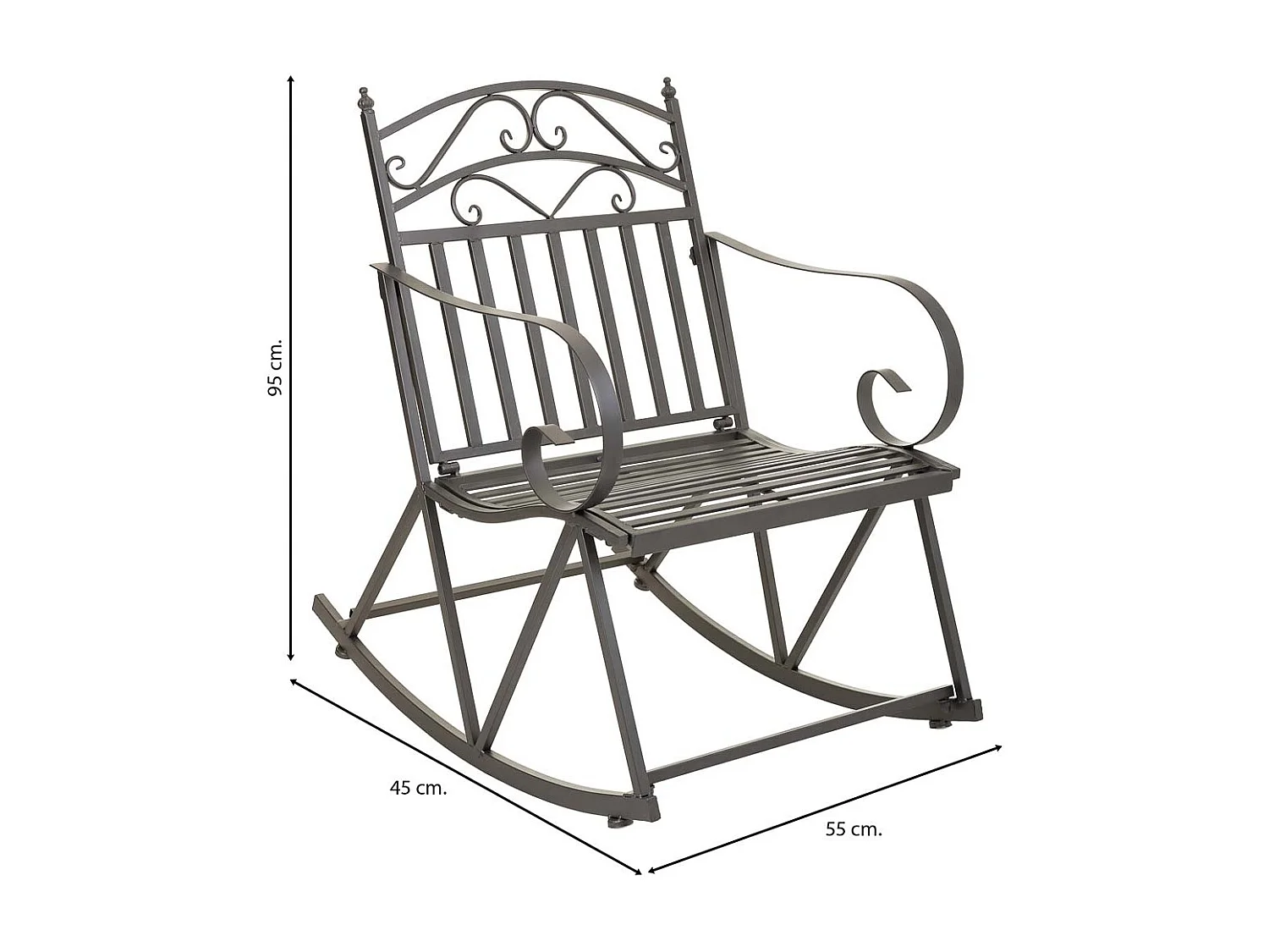 Sedia a dondolo in ferro battuto grigio 55x45x91h cm