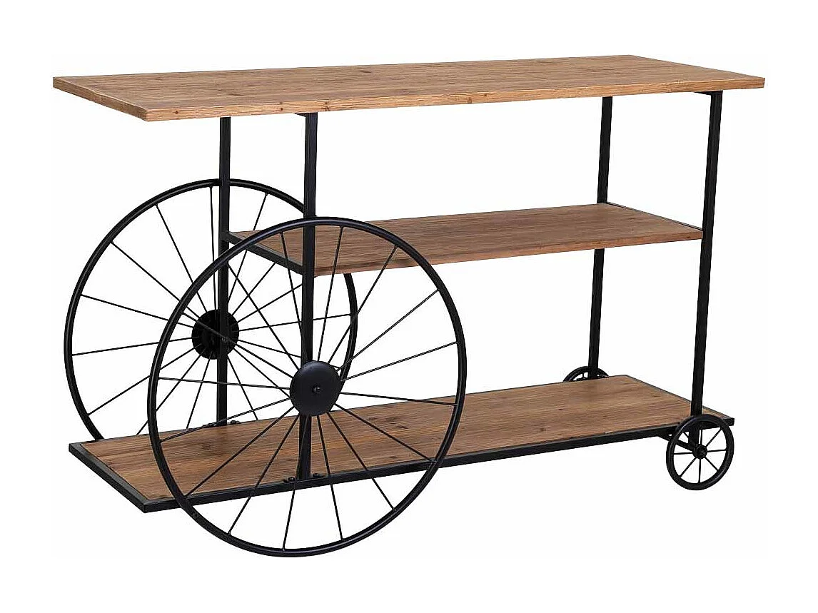 Recebedor de madeira e metal preto com 2 prateleiras 120x42x78h cm