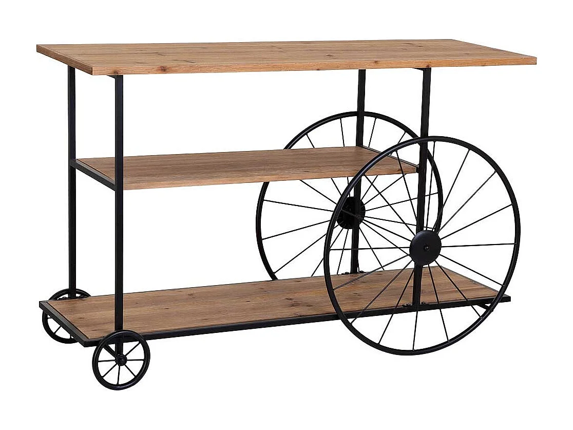 Recebedor de madeira e metal preto com 2 prateleiras 120x42x78h cm