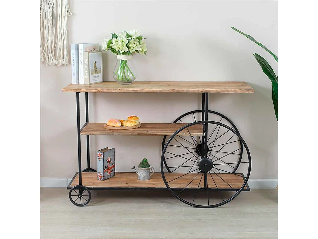 Console in legno e metallo laccato nero con 2 ripiani 120x42x78h cm