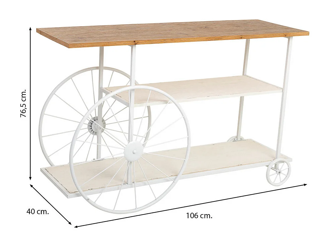 Eingangsmöbel aus Holz und Metall, weiß, 120x42x78h cm