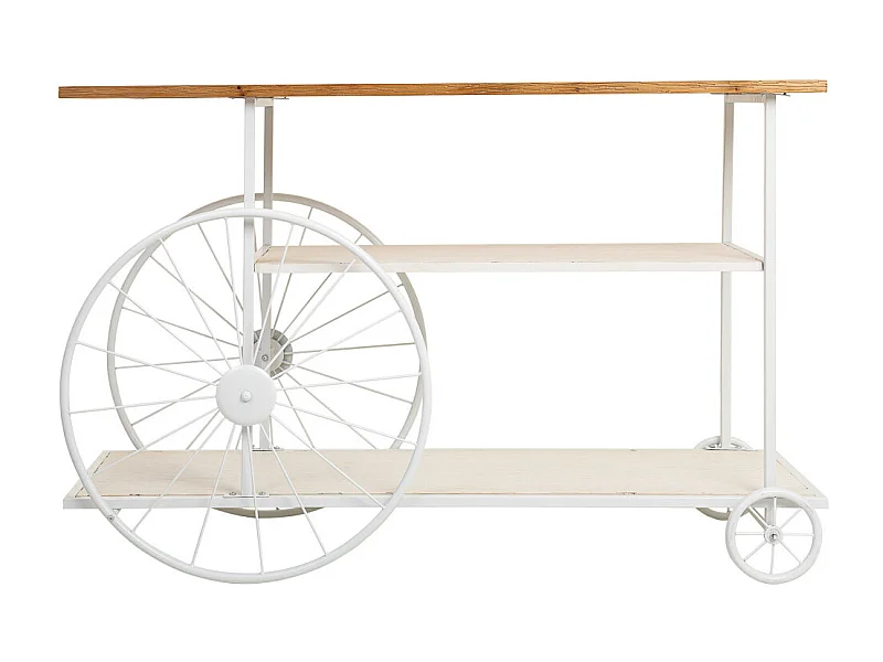 Recebedor de madeira e metal branco com 2 prateleiras 120x42x78h cm