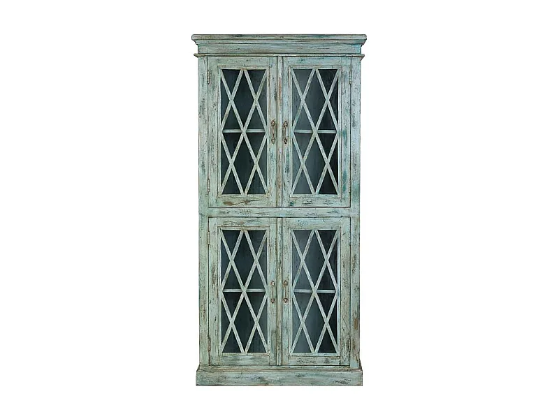 Vetrina in legno e vetro con 2 ante, blu 90x40x183h cm