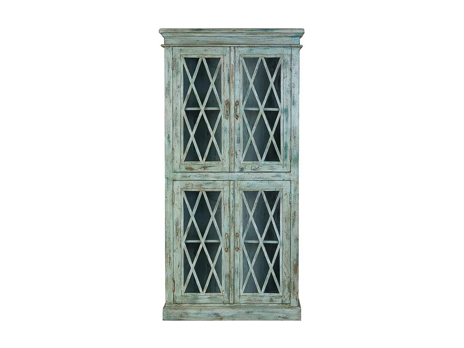 Vitrine aus Holz und Glas mit 2 Türen, blau 90x40x183h cm