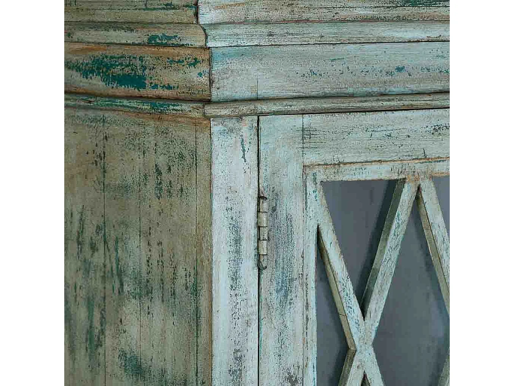 Vitrine aus Holz und Glas mit 2 Türen, blau 90x40x183h cm