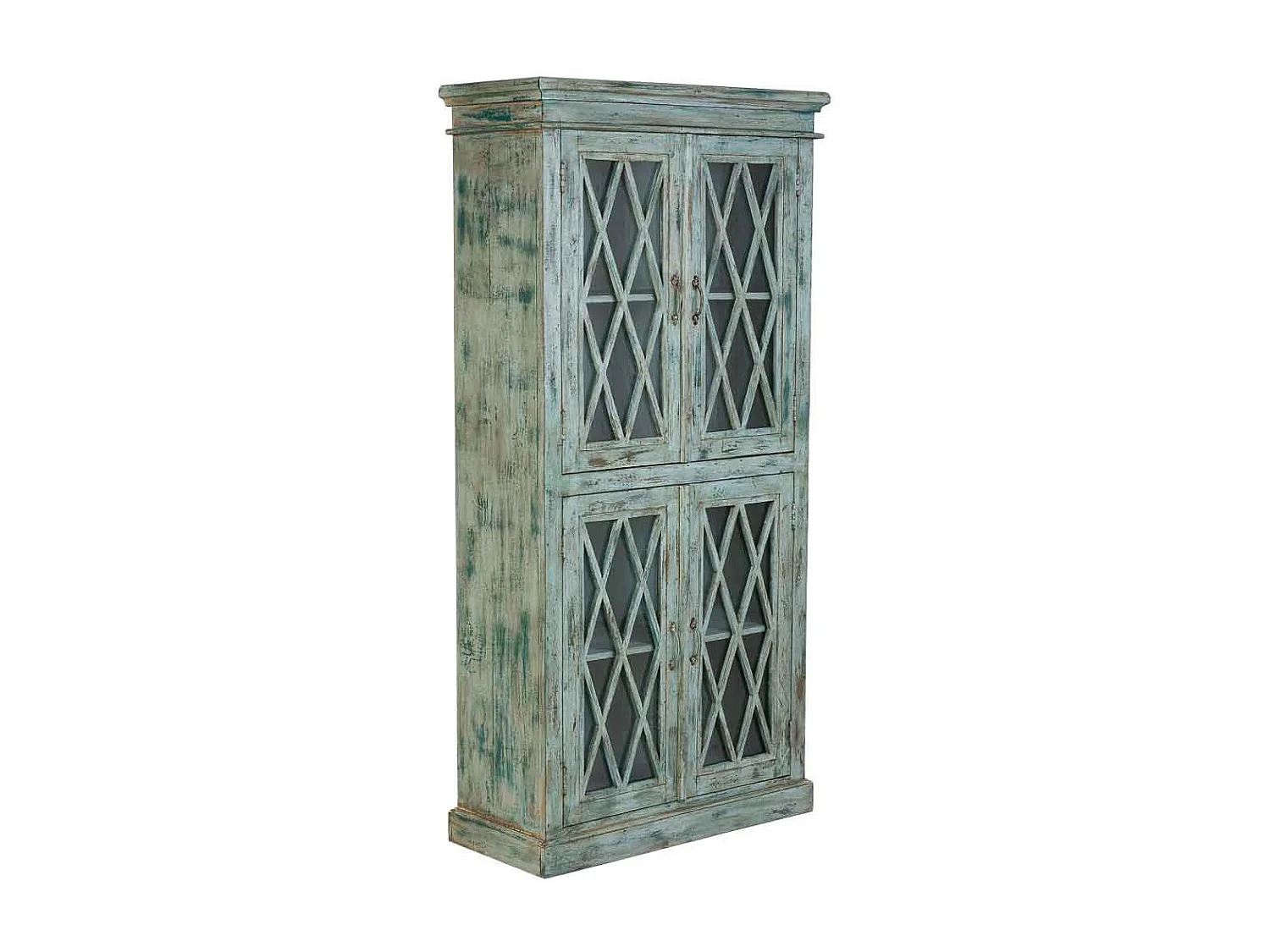 Vitrine aus Holz und Glas mit 2 Türen, blau 90x40x183h cm