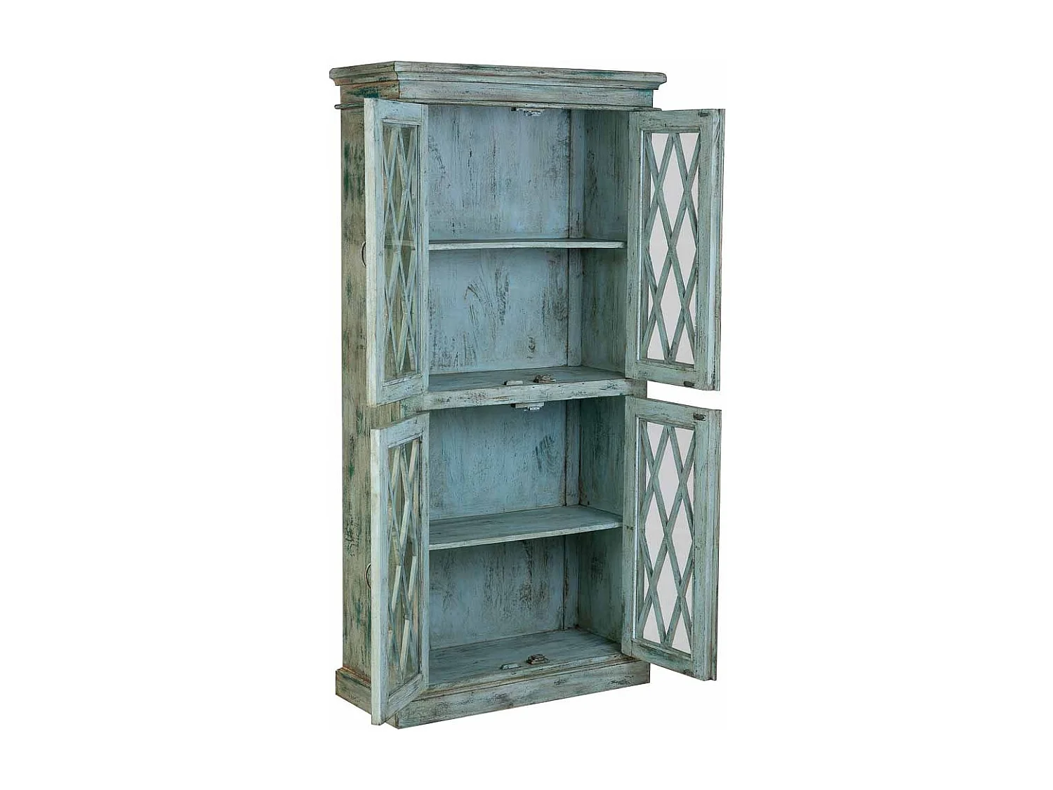 Vitrine aus Holz und Glas mit 2 Türen, blau 90x40x183h cm