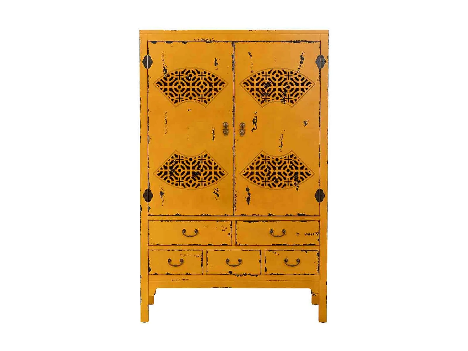 Armario de madera envejecido amarillo 96x40x150h cm