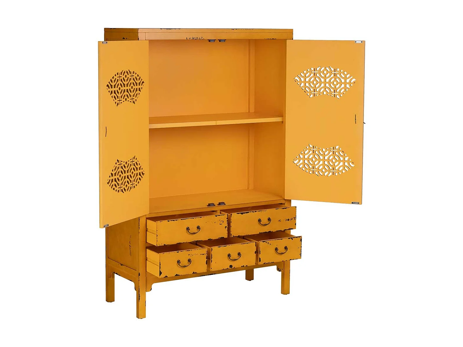 Armario de madera envejecido amarillo 96x40x150h cm