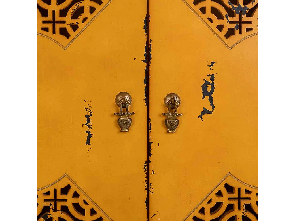 Armario de madera envejecido amarillo 96x40x150h cm