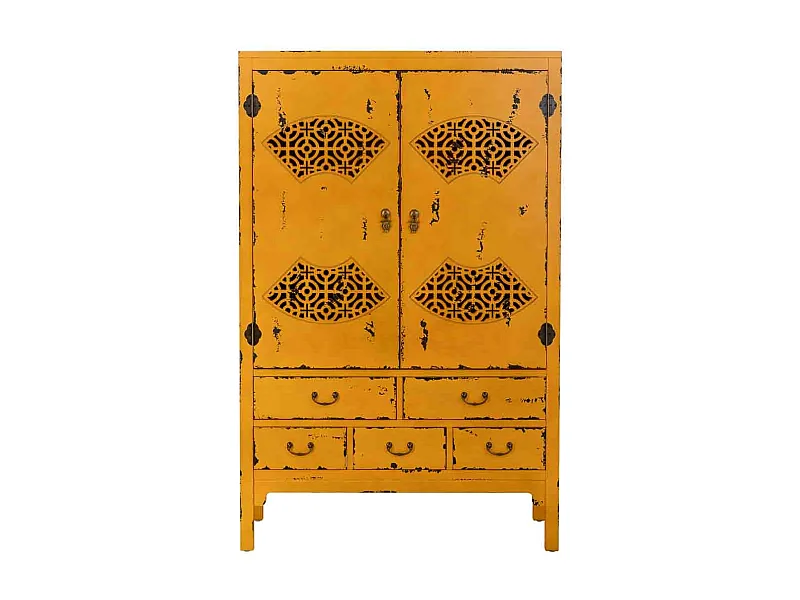 Armario de madera envejecido amarillo 96x40x150h cm