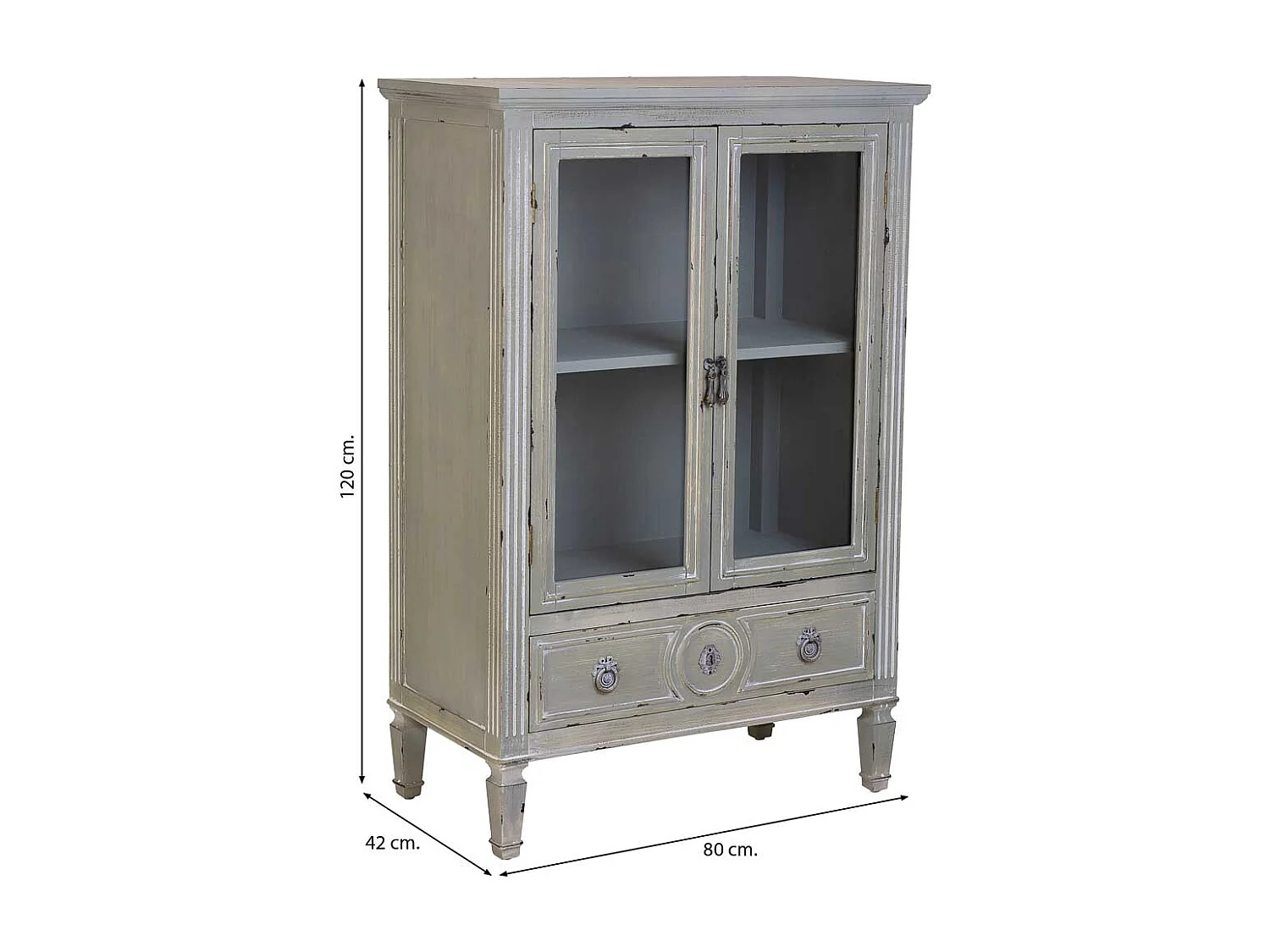 Vitrina de madera con un cajón gris 80x42x120h cm