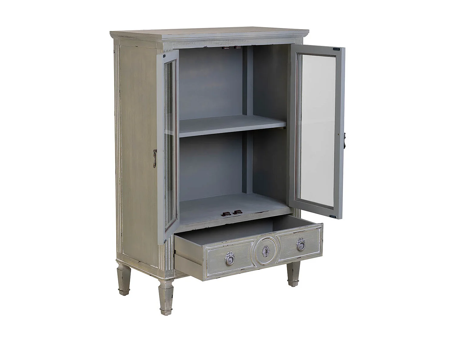 Vitrina de madera con un cajón gris 80x42x120h cm